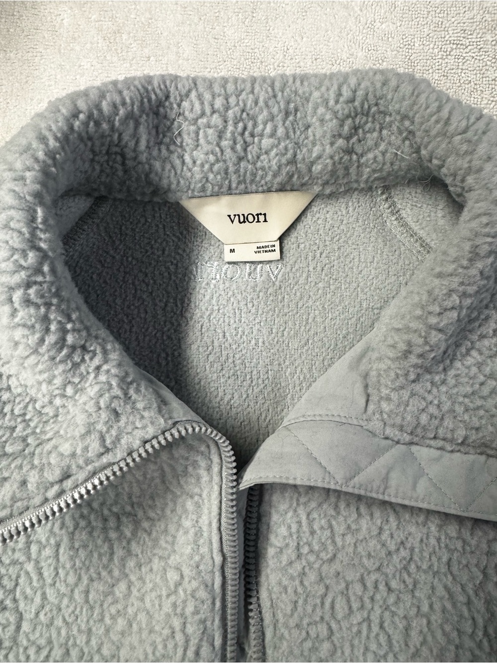 Vuori Light Gray/Aqua Teddy Jacket with Stand Collar